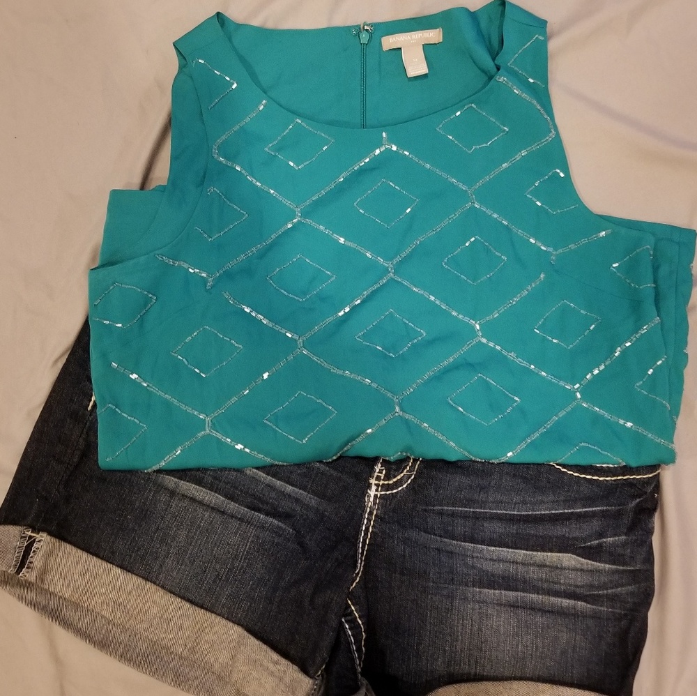 EUC Silky Teal Embellished Sleeveless